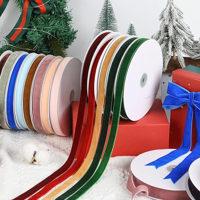 Peach Velvet Ribbon 1/4" x 20Yd,Great for Gift Wrapping,Hair Bows Making, Wreaths,Wedding and Christmas Party Decoration(Peach 1/4")