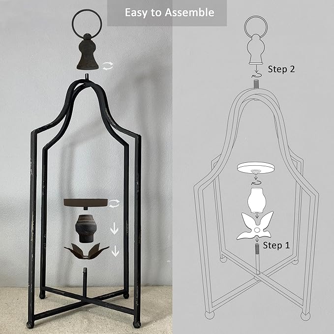 12.5" & 16.5" Timeless Cozy Decorative Lanterns Set of 2, Handcrafted Metal Iron Candle Holders, Farmhouse Elegance Fireplace Mantel Table Festive Gatherings Decor