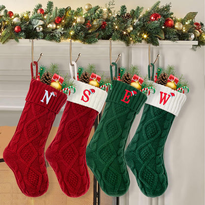 VRFASHION Christmas Stockings with Initials, Letter A Embroidered Xmas Stockings, 18" Large Monogram Knitted Xmas Stocking, Christmas Party Fireplace Family Hanging Stocking Decorations(1 Pack, Red)