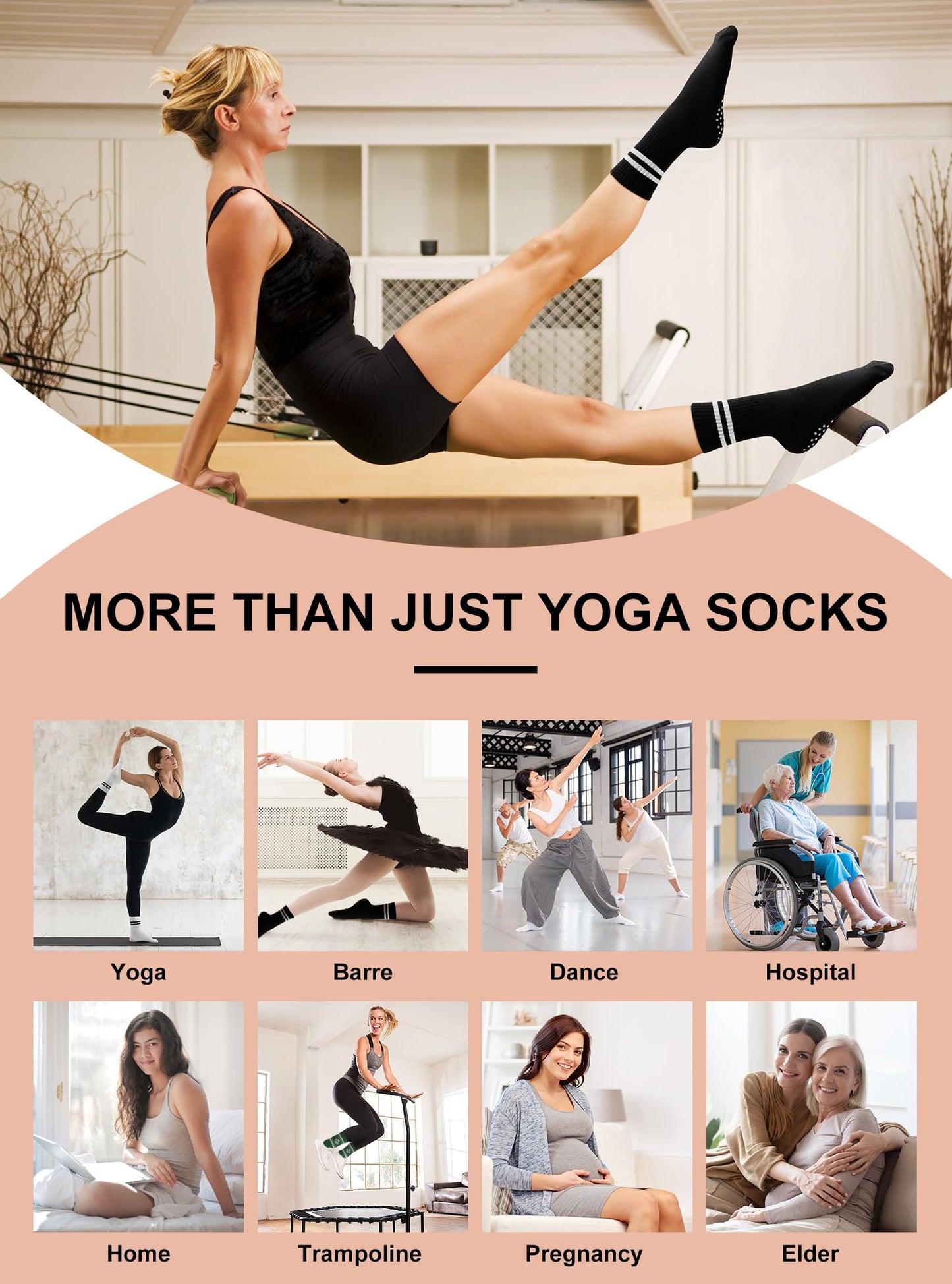 Toes Home Pilates Socks for Women, Halloween Gifts Yoga Crew Non Slip Grippy Socks for Barre Hospital Sticky Slippers 4 Pairs