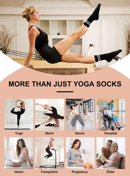 Toes Home Pilates Socks for Women, Halloween Gifts Yoga Crew Non Slip Grippy Socks for Barre Hospital Sticky Slippers 4 Pairs