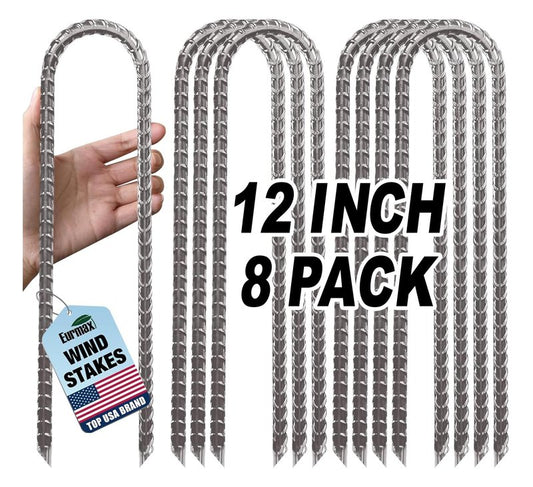 Eurmax USA 8-Pack U-Shape Ground Stakes,Rust-Proof Galvanized Steel Ground Anchors,Commercial Trampoline Stakes for High Winds,Secure Anti-Flip Tie Down for Soccer Goals,Swing Sets,Fences&Playsets