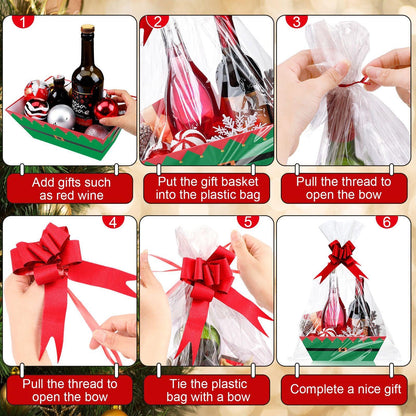Yeaqee 36 Pcs 12 Pack 8 x 10 Inch christmas Baskets for Gifts Empty Santa Claus Baskets with Bows Ribbons Bulk Thank You Appreciation Gift Box for Holiday Party Favors