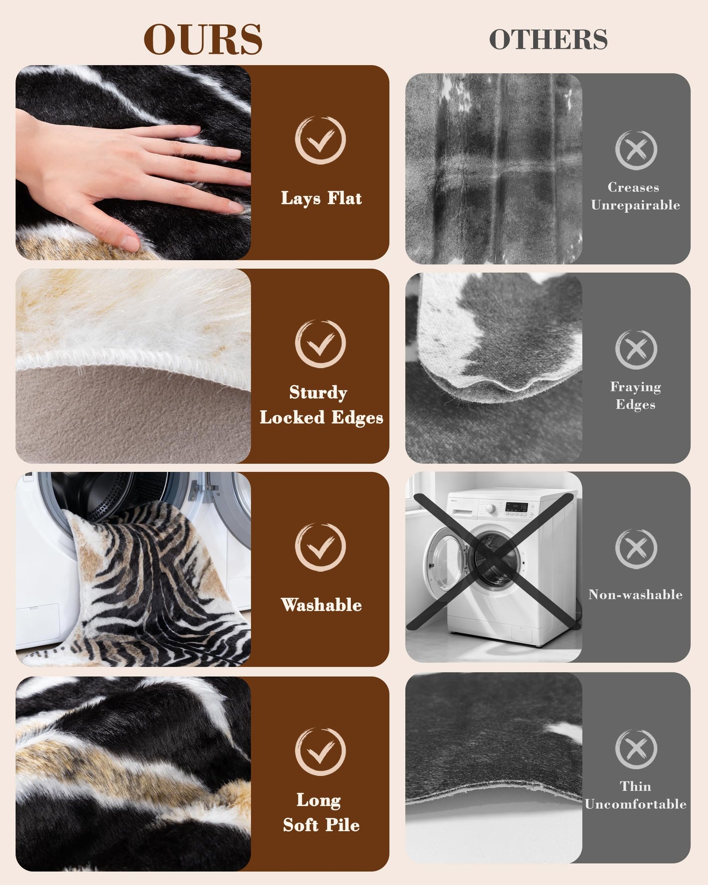 Zebra Rug Animal Print Rug: 6.2x8.2 Feet Large Washable Animal Shaped Area Rug Faux Fur Zebra Hide Carpet Funky Western Decor for Living Room Bedroom Home Office