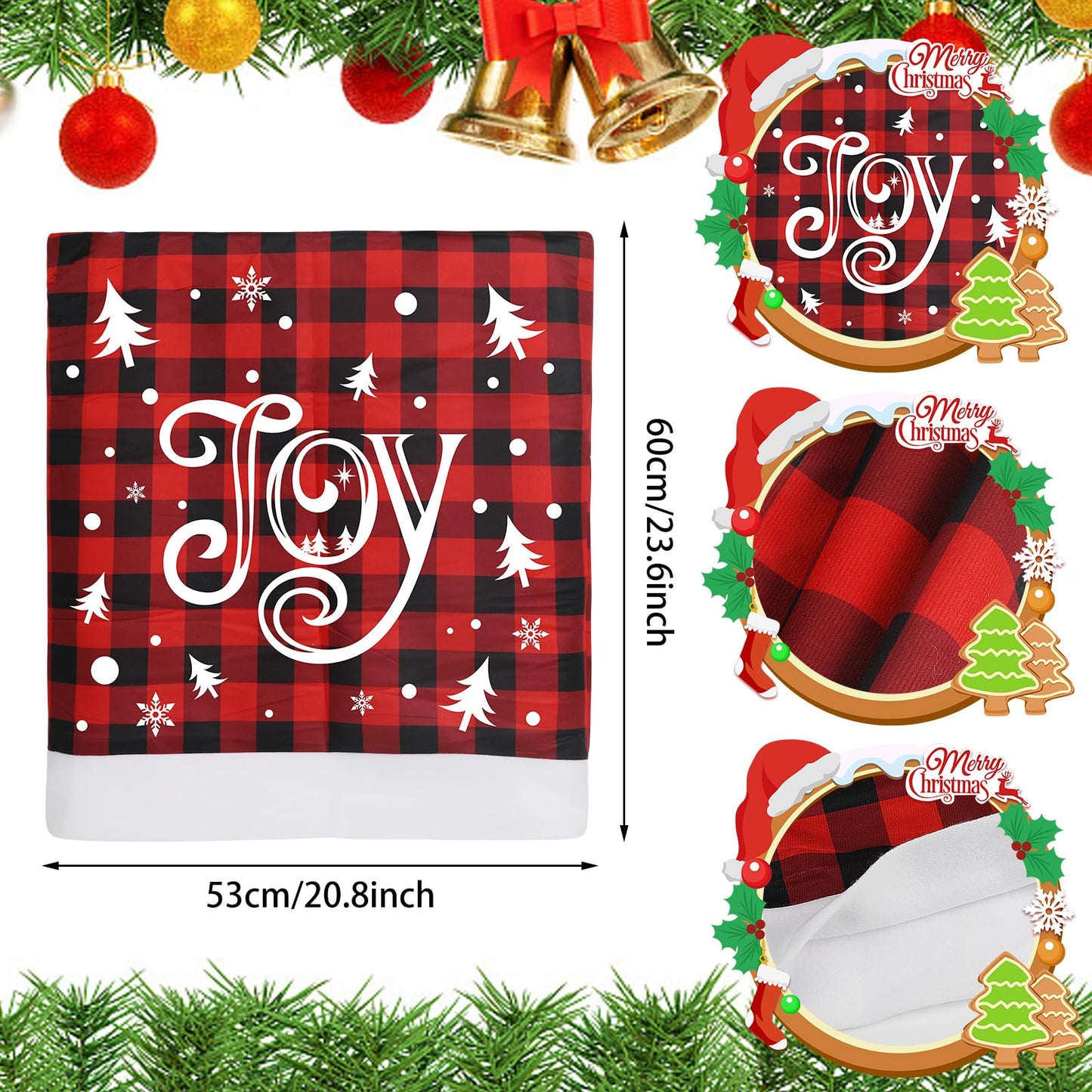 CCINEE 6pcs Christmas Chair Back Covers, Red and Black Buffalo Plaid Chair Slipcovers with Snowflake Xmas Chair Back Cover for Dining Room Kitchen Wedding Hotel Xmas Party Table Decor