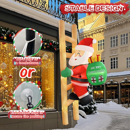 8FT Hanging Christmas Inflatable Santa 8FT Santa Claus Climbing Ladder Inflatables Christmas Outdoor Decoration Xmas Santa Blow Up Decor with Built-in 9 LEDs for Yard Garden Lawn(with Storage Bag)