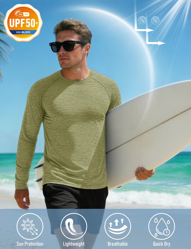 MAGCOMSEN Men's Sun Protection Shirts UV SPF UPF 50+ Long Sleeve Tee Shirts Summer Quick Dry Fishing Hiking Running Workout Green, L