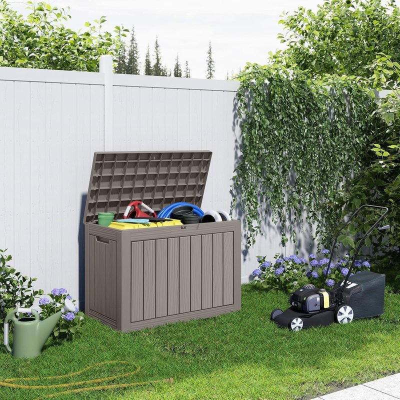 MAIUSCOLI 45 Gallon Outdoor Deck Box, Lockable Waterproof Outdoor Storage Boxes For Garden Tools,Indoor Cushions,Accessories Outside Storage Resin Weatherproof Container(Grey)