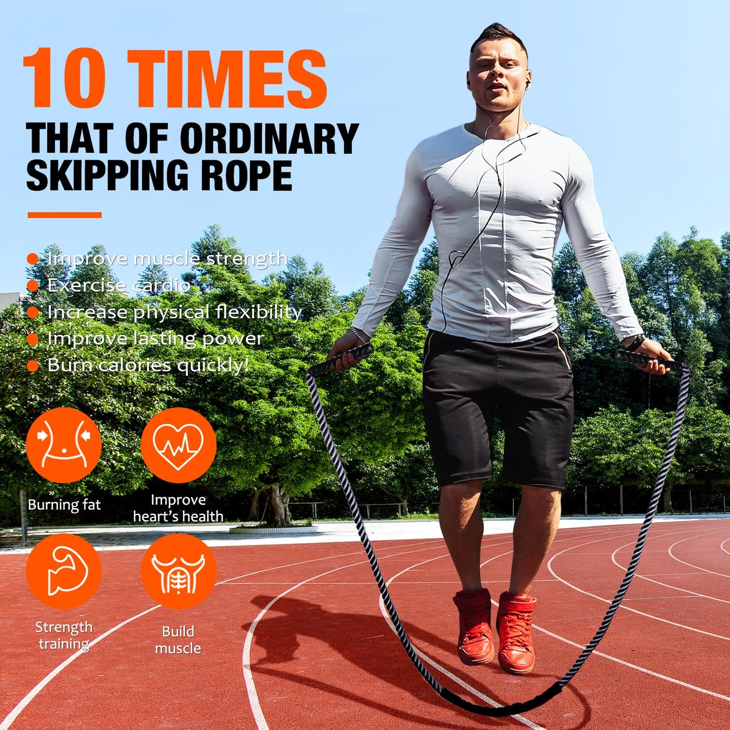 HOXWC Weighted Jump Rope, 2lb Heavy Duty Jump Rope for Fitness, Battle Rope for Fitness Training, Full Body Exercise at Home Gym for Men and Women, Strengthening Legs, Arms and Stabilizing Muscles