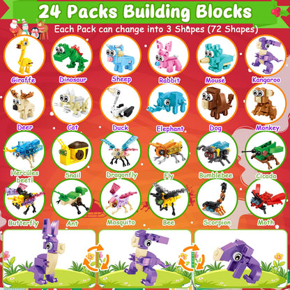 Ciesa Christmas Party Favors for Kids, 24 Packs Animal Insect Building Blocks Goodie Bag Stuffers Classroom Prizes, Birthday Party Favors Stocking Stuffers Christmas Valentines Day Gifts for Kids