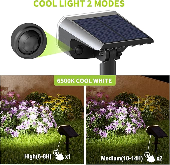 Solar Lights Outdoor Waterproof IP65, Super Bright LED, 6500K 2 Lighting Modes, Solar Powered Yard Garden Solar Spot Lights for Outside Landscape Auto On/Off -6500K,4 Pack