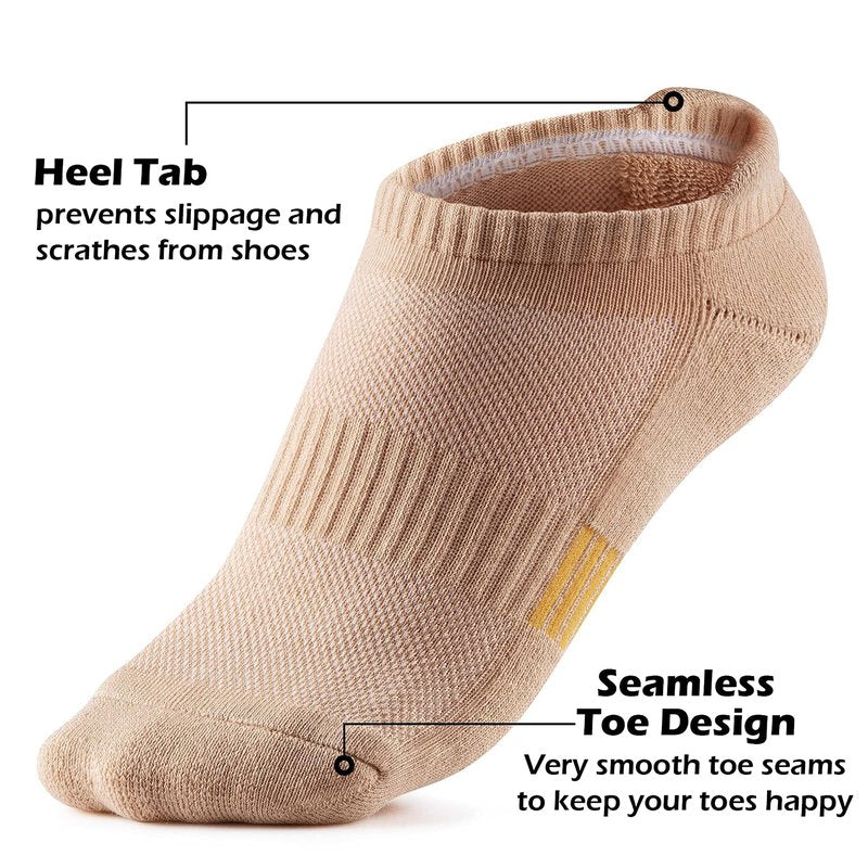Gonii Ankle Socks Womens Running Athletic No Show Socks Cushioned 5-Pairs Nude