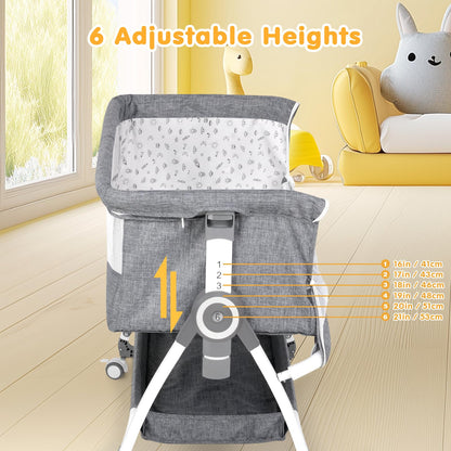 Advwin Bedside Crib with Mattress, Bedside Co-Sleeper Grey