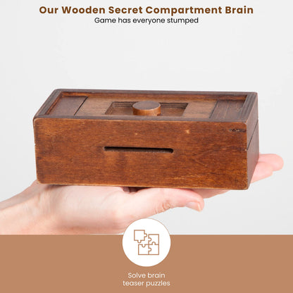 Bits and Pieces - Stash Your Cash Secret Puzzle Box Brainteaser - Wooden Secret Compartment Brain Game for Adults