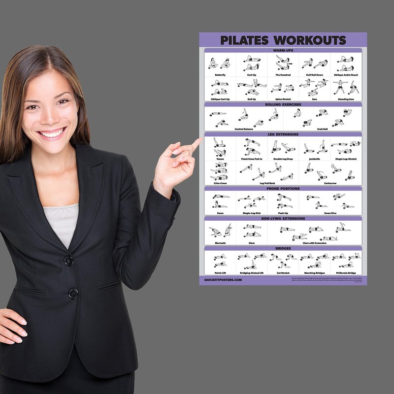 Palace Learning 3 Pack - Pilates Workout Posters Volume 1 & 2 + Yoga Poses - Pilates Mat Work Exercises - Fitness Chart Set (18' x 24", LAMINATED)