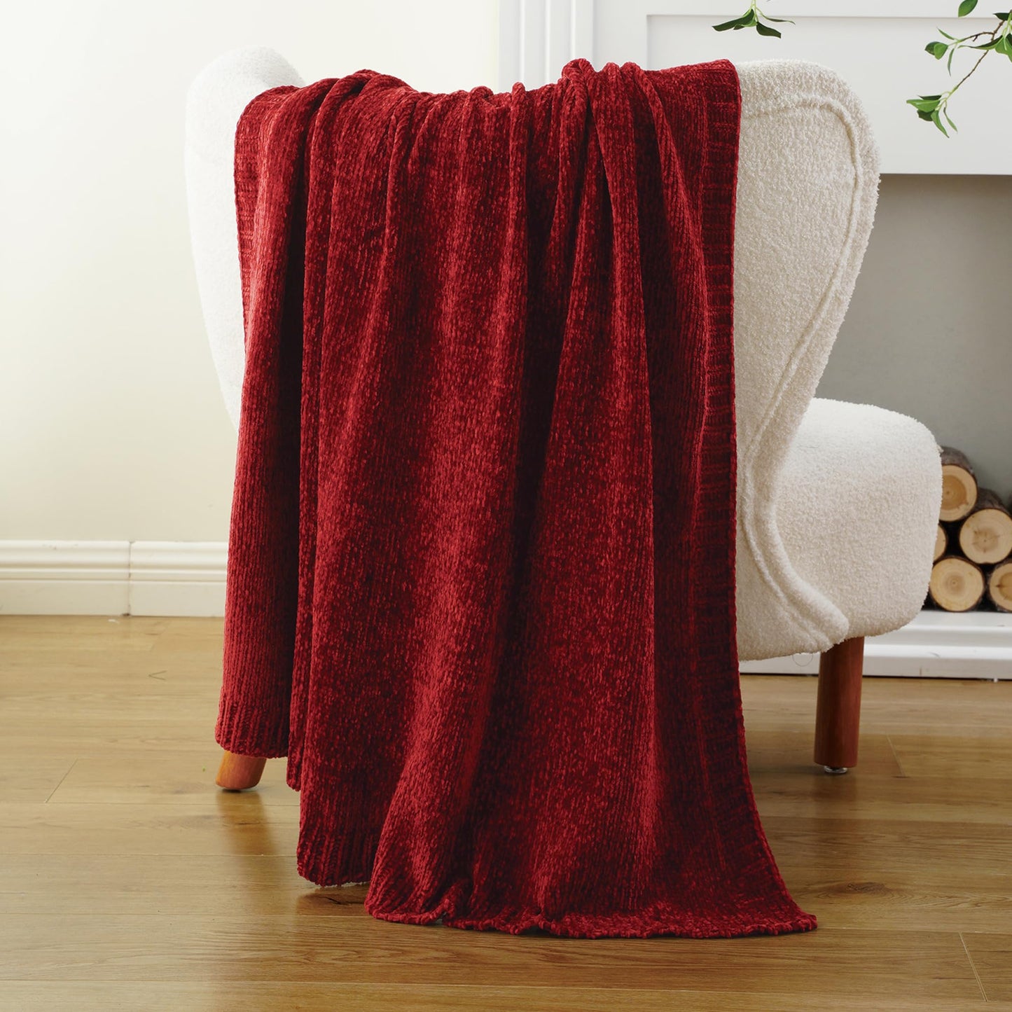 BATTILO HOME Christmas Red Throw Blanket for Couch, Chenille Knit Blanket for Sofa, Chair, Christmas Decor, Super Soft Blanket, 51"x67"
