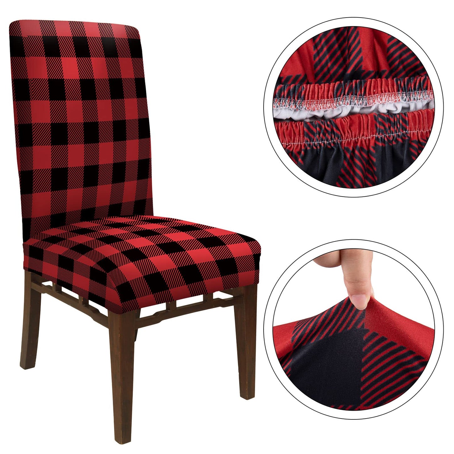 Whaline Buffalo Check Chair Covers Red Black Plaid Dining Chair Slipcovers Protector Removable Stretch Elastic Seat Covers for Party Kitchen Home Hotel Office Restaurant Decoration, 4Pcs