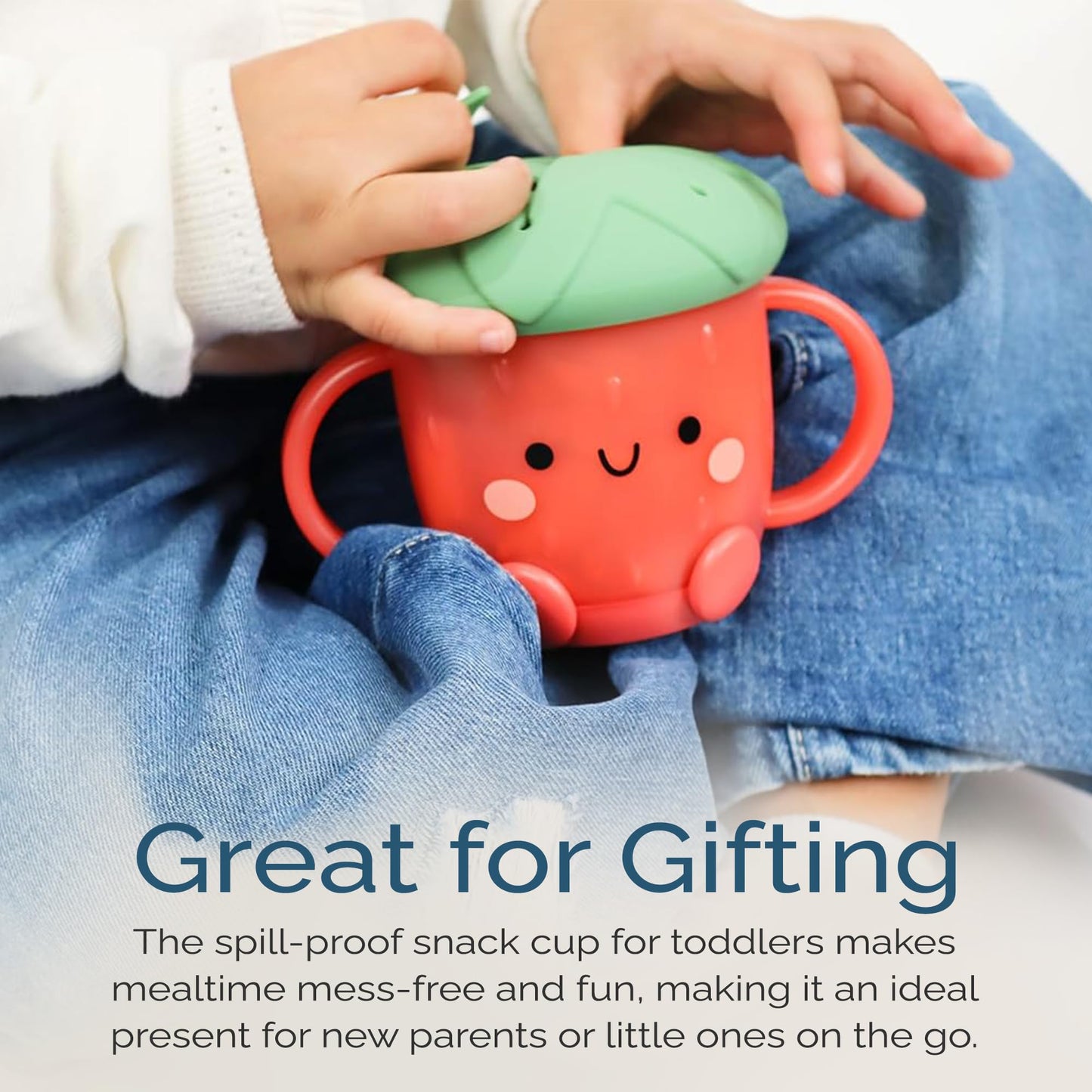 Itzy Ritzy Toddler Snack Cup - Spill-Proof Snack Cup for Toddlers with Soft Silicone Lid for Easy Food Access - Easy-To-Hold Kids Snacks Container With Handles - Ideal for 12 months & Up (Strawberry)