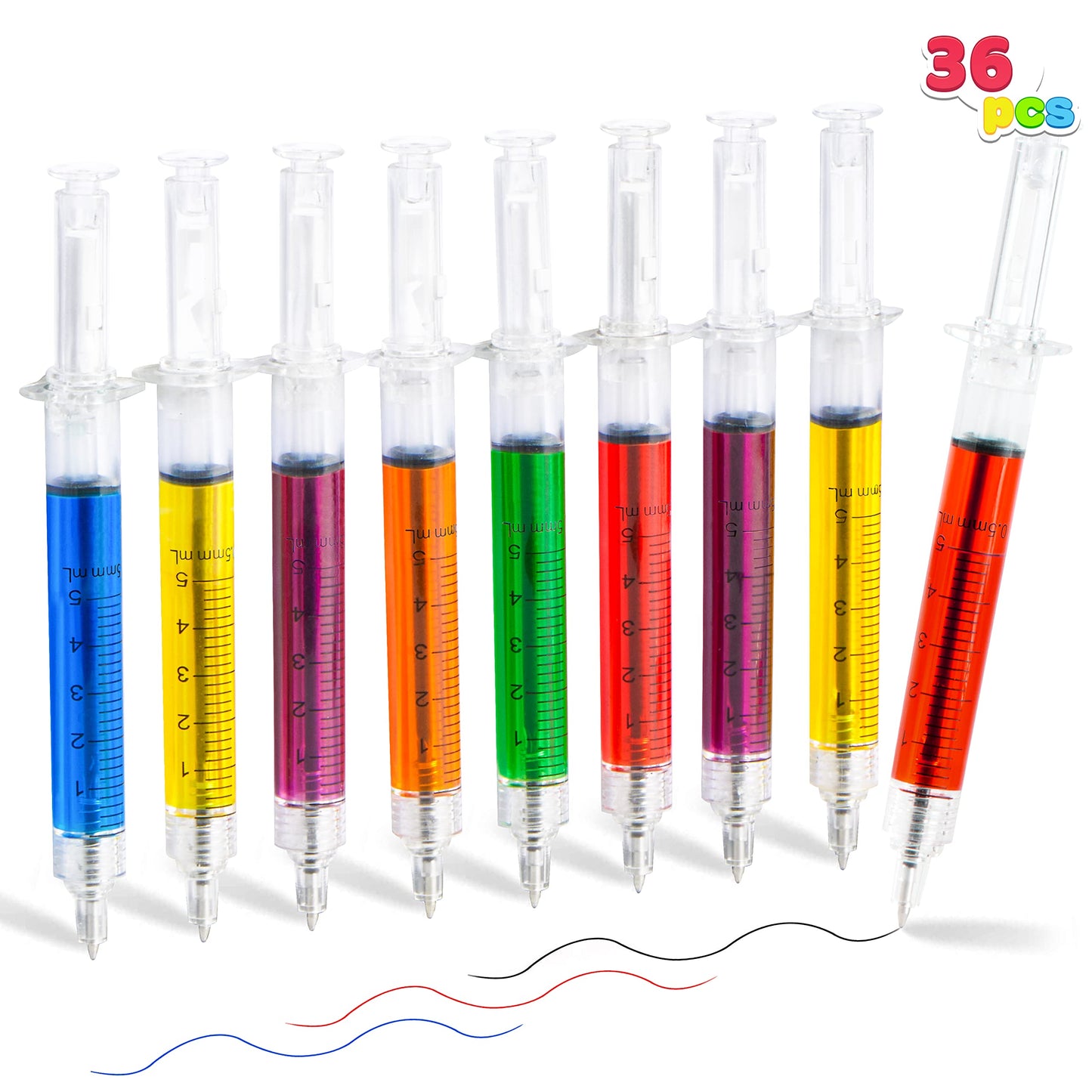 JOYIN 36pk Retractable- Syringe Pens Bulk Party Favors Fun Nurse Pens, Multi Color Novelty Nursing School Supplies, Halloween Party Favors