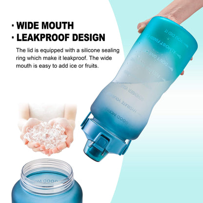 EYQ 64oz Leakproof Drinking Water Bottles, Half Gallon with Motivational Time Marker BPA Free for Fitness, Gym and Outdoor Sports (Navy/Green Gradient)