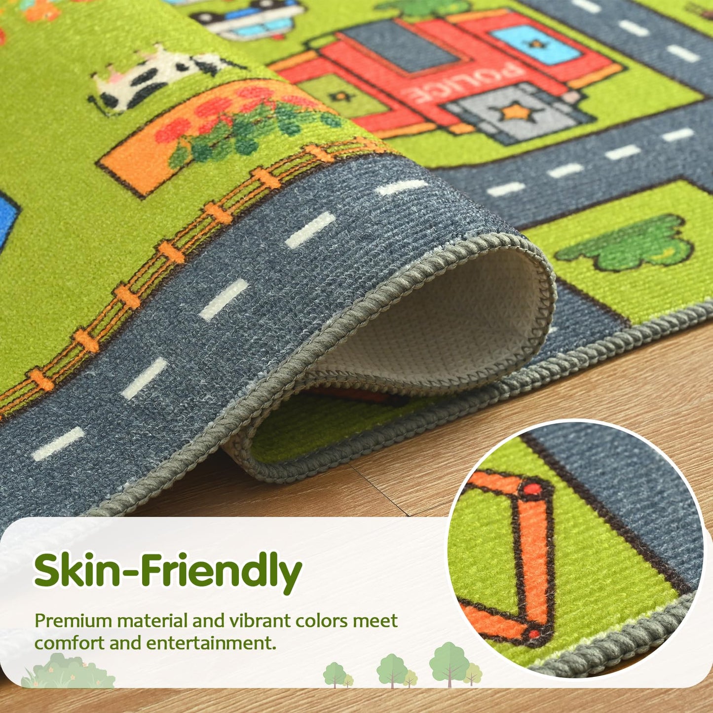 Merelax 5x8 Kids Car Area Rug, Grey Green Area Road Rugs for Living Room Playroom Classroom Bedroom, Non Slip Kids Play mat, Washable Rug, Educational City Traffic Map Fun Car Carpet for Ages 3-12
