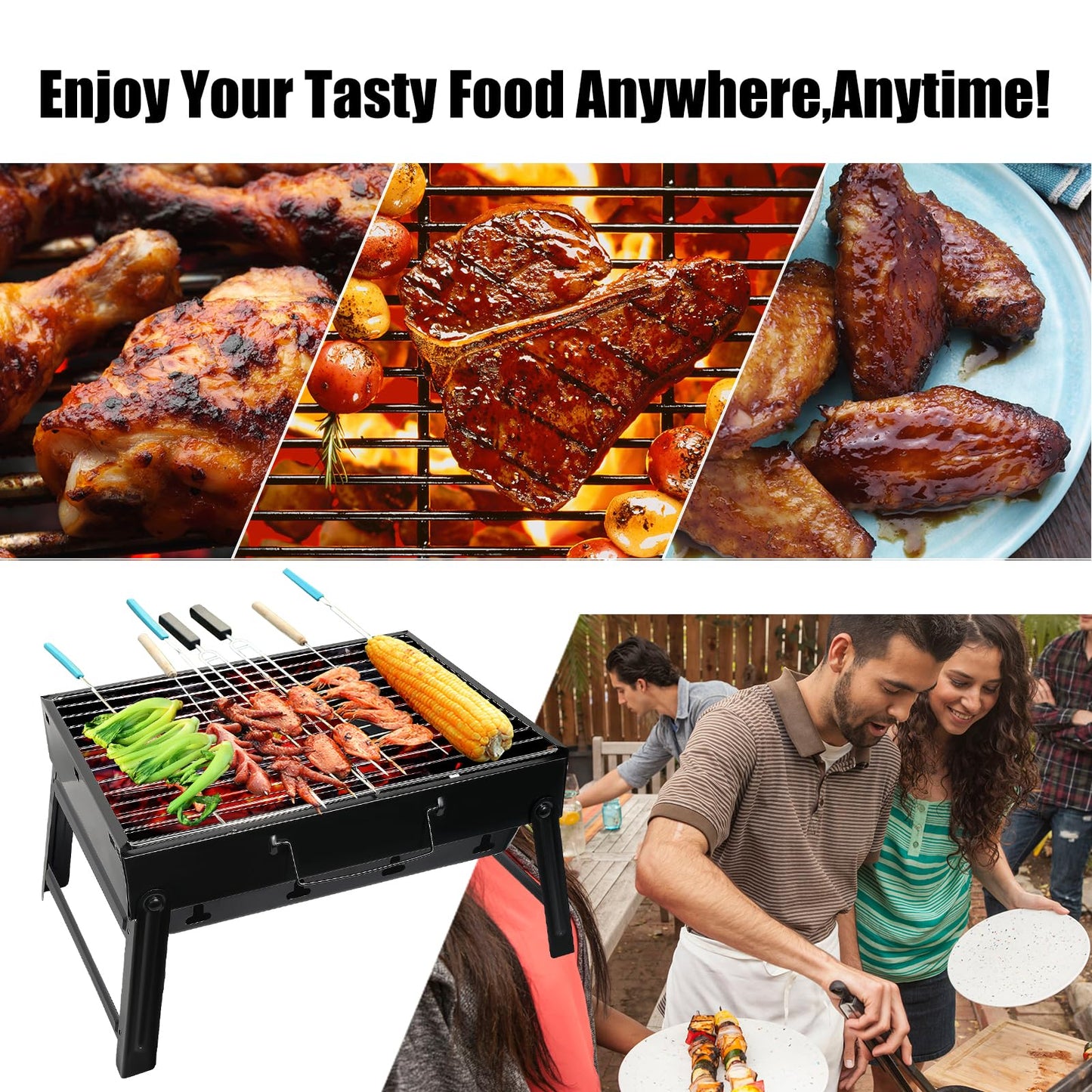 Barbecue Grill, AGM Charcoal Grill Portable Folding BBQ Grill Barbecue Desk Tabletop Outdoor Smoker BBQ for Picnic Garden Terrace Camping Travel