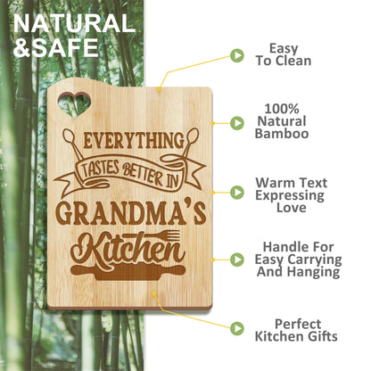 Gifts for Grandma, Grandma Kitchen Gifts from Grandkids, Birthday Gift Wooden Cutting Board with Cooking Utensils Set with Apron Set, Great Christmas Mothers Day Gift