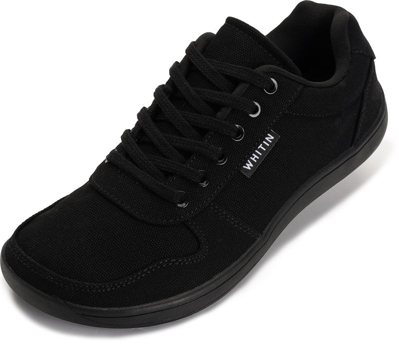 WHITIN Wide Toe Box Barefoot Sneakers for Women Canvas Minimalist Fashion Zero Drop Sole Shoes Size 7 Walking Training All Black 38