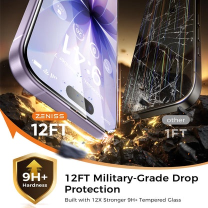NeverBreak 9H+ Hardness for iPhone 17 Pro Max Screen Protector 12FT Military Grade Protection (Scratch, Shatter, Drop Resistance) Tempered Glass Full Edge Coverage 6.9", 2 Pack with De-Bubble Card