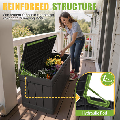 Greesum 82 Gallon Resin Deck Box Large Outdoor Storage for Patio Furniture, Garden Tools, Pool Supplies, Weatherproof and UV Resistant, Lockable, Black
