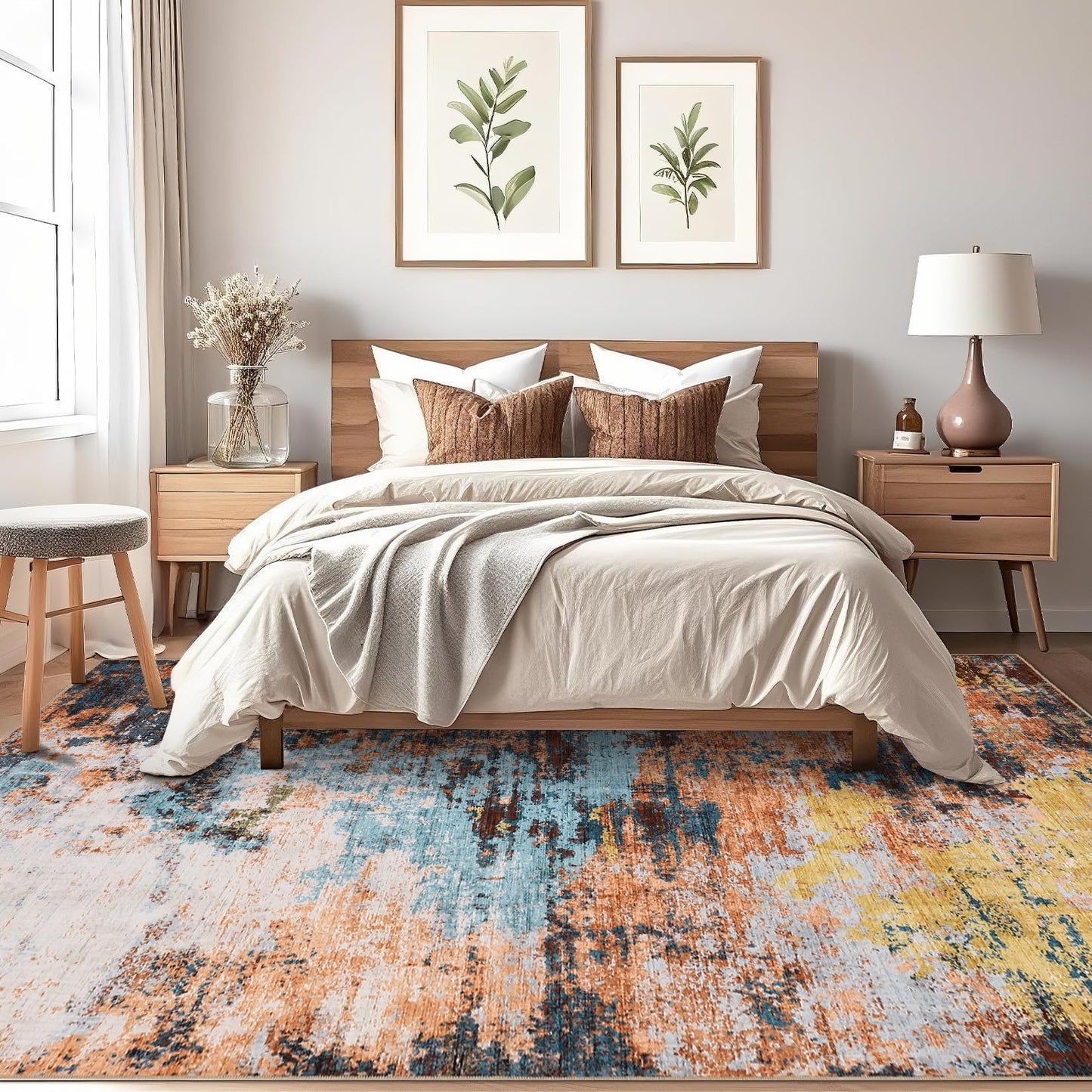 MilleLoom 6x9 Washable Modern Abstract Rug Non Slip Rug Stain Resistant Carpet Contemporary Low Pile Floor Cover for Living Room Dining Room Bedroom, Yellow/ 6'x 9'