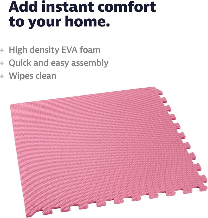 EVA Foam Floor Tiles - 1/2 Inch Thick Interlocking Mats for Indoor Gym & Home Use | 24" x 24" Pink, 16 Sq Ft (4 Tiles)