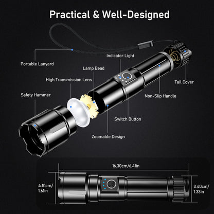 Blukar LED Torch Rechargeable, Super Bright Torches High Lumens -Adjustable Focus, 5 Modes, 5000 mAh Long Lasting, IP67 Waterproof, Powerful Handheld Flashlight for Camping, Hiking, Emergency