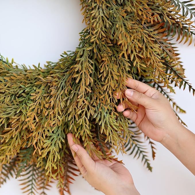 26'' Large Fall Wreath for Front Door, Porch, Window- Artificial Fern Leaves and Faux Wheat Grass Outdoor Autumn Wreath for Home, Farmhouse Wall Thanksgiving Day Harvest Festival Decor