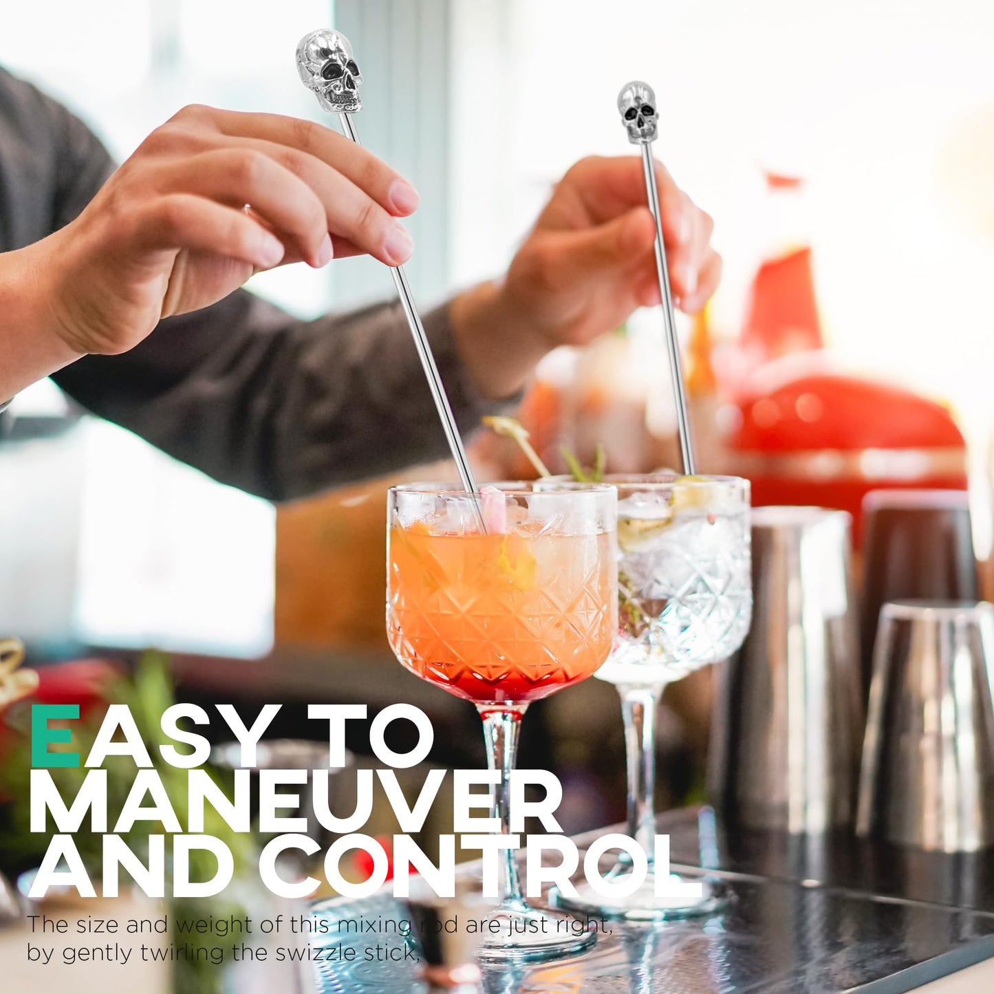 Homestia Coffee Stick Stainless Steel Swizzle Stick Reusable Metal Stir Sticks Cocktail Coffee Drink Stirrer Spoon Beverage Cocktail Stirrers Stir with Skull (7.5'' Long, Set of 6)