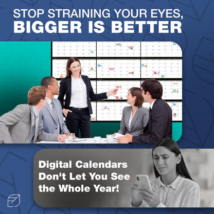 Calendar Whiteboard for Wall, 38" x 68" - Dry Erase, Undated, Yearly, Reusable - 12 Month 2025 Big Calendar for Home, Classroom & Office, Includes Markers, Erasers & Accessories
