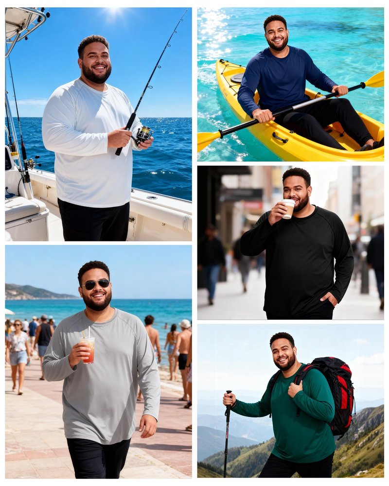 Roadbox Men's Big and Tall UPF 50+ UV Sun Protection Shirts, Long Sleeve Cooling Rash Guard Quick Dry Fishing Swim T-Shirt Navy Blue
