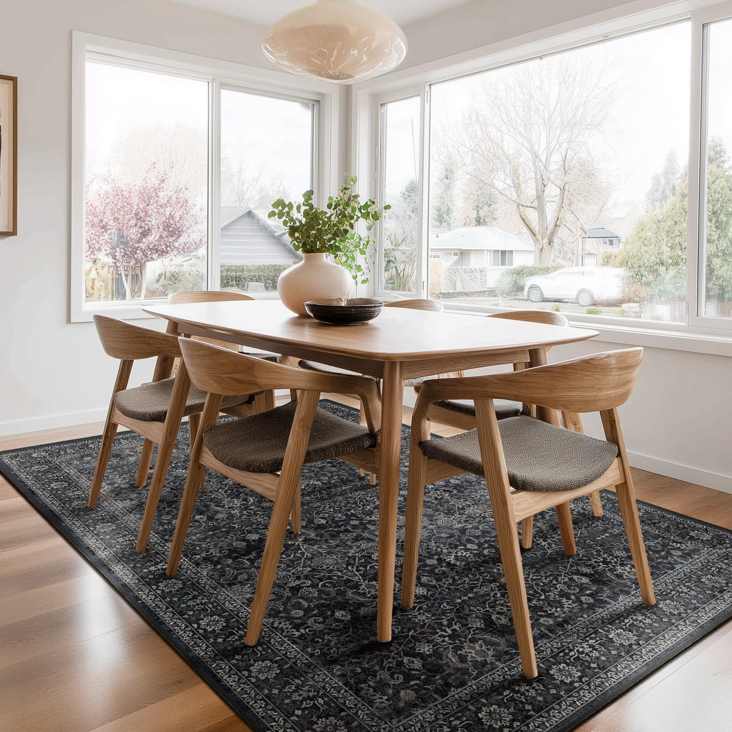 Jainmy Dark Area Rug 6x9, Vintage Earth Tone Rugs for Living Room Bedroom, Washable Non Slip Low Pile Thin Carpet Rug for Dining Room Guest Room Home Office, Farmhouse Distressed Midnight