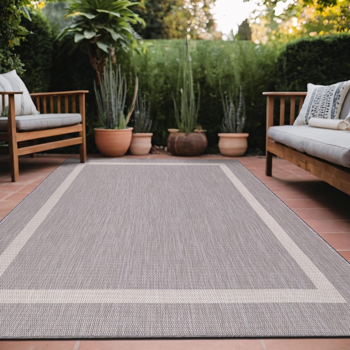 Luul Home Bordered Outdoor Rug 9x12 Washable Outside Carpet for Indoor Patio Porch Waterproof Easy Cleaning Non Shedding Area Rugs Gray 9 x 12
