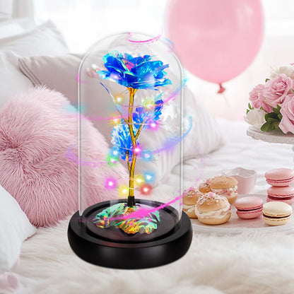 Childom Valentines Day Rose Gifts for Her,Birthday Gifts for Women Mom Mothers Day,Flowers for Delivery Prime,Rotating Blue Light Up Rose in A Glass Dome,Anniversary Valentines Rose Gift for Wife
