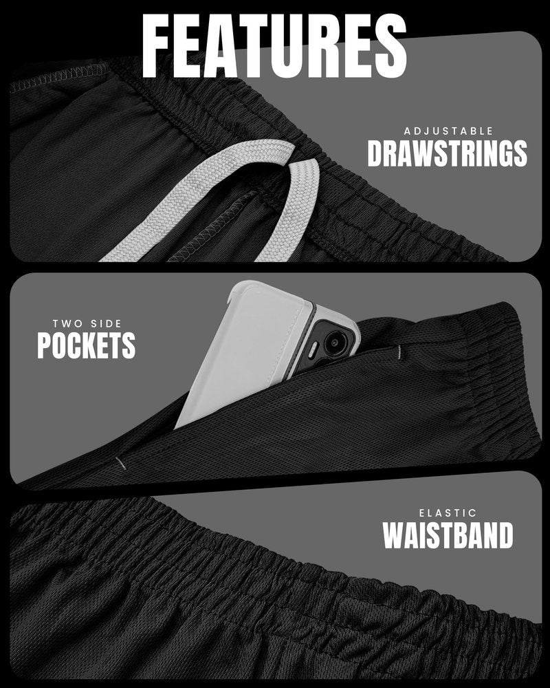 NY Threads Mens Athletic Shorts 2 Pack Quick Dry Lightweight Running Workout Gym Shorts with Pockets, Large, Black/Black