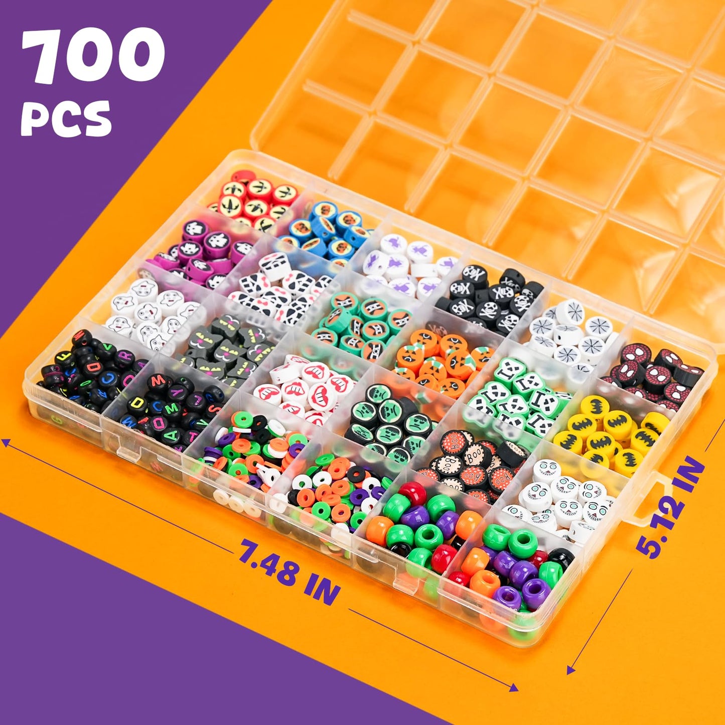 Gionlion 700 Pcs Halloween Polymer Clay Beads Bracelet Making Kit, Pumpkins Skulls Ghosts Spiders Bats Pony Letter Beads for Halloween Party Favors, Toys Gifts for 4+ Year Old Kids