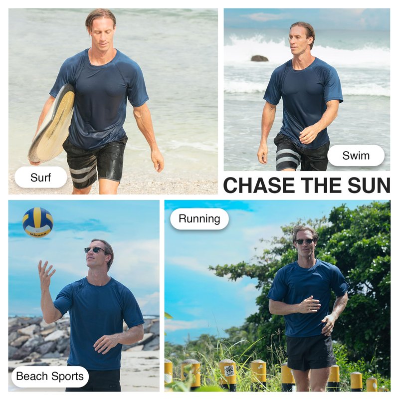 Kanu Surf Men’s Swim Shirt with Short Sleeves – UPF 50+ Rash Guard for Men with Quick-Dry Fabric (Large)