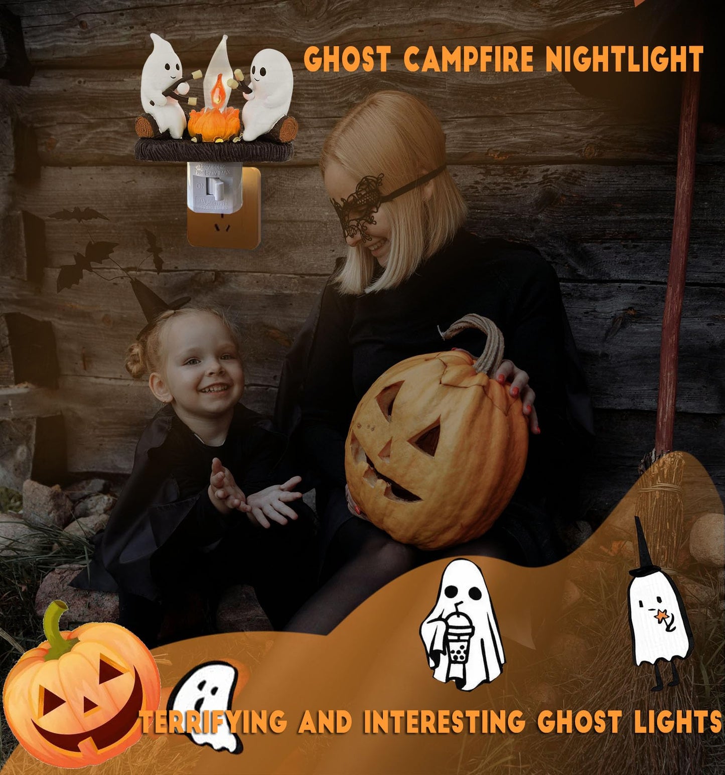 Ghost Campfire Nightlight, Ghost Campfire Flickering Nightlight, Campfire Flame Halloween Nightlight
