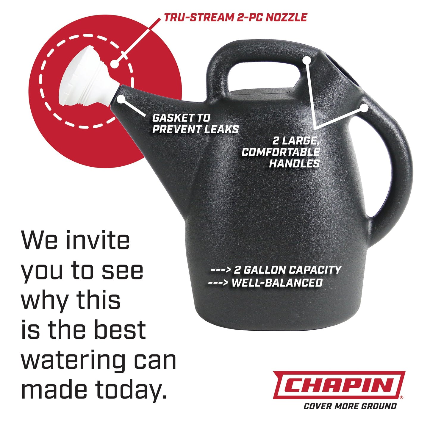 Chapin 47998: 2 Gallon Watering Can for Indoor & Outdoor Plants, 100% Recycled Plastic with Removable Nozzle, Drip-Free Sprinkler Head, Made in USA