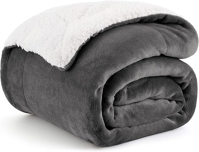 Bedsure GentleSoft Sherpa Fleece Throw Blanket Twin Size for Couch - Thick and Warm Throw for Men, Soft Fuzzy Plush Twin Blanket for Winter, Charcoal, 60x80 Inches