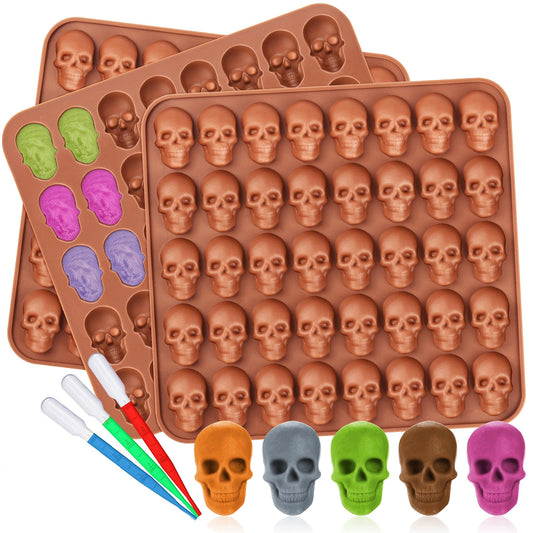 3 Pack Gummy Skull Silicone Candy Molds, Halloween Mini Skull Mold with 3 Droppers Non-stick Candy Molds