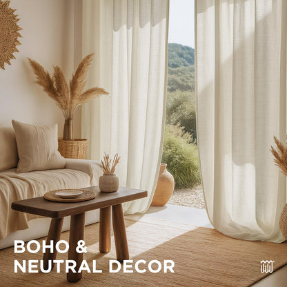 Joydeco Linen Curtains 96 inch Length 2 Panel Set, Light Filtering Curtain for Living Room Bedroom, 52 inch Wide Drapes with Rod Pocket Back Tab (96" Lx52 W, Ivory on Linen)
