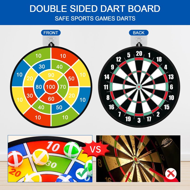 Dart Board for Kids, Darts Set Double-Sided Dart Board with Sticky Balls and Darts, Indoor Outdoor Sport Fun Party Play Parent-Child Activity Game Toys, Gifts for Boys and Girls Aged 3 to 12 Years
