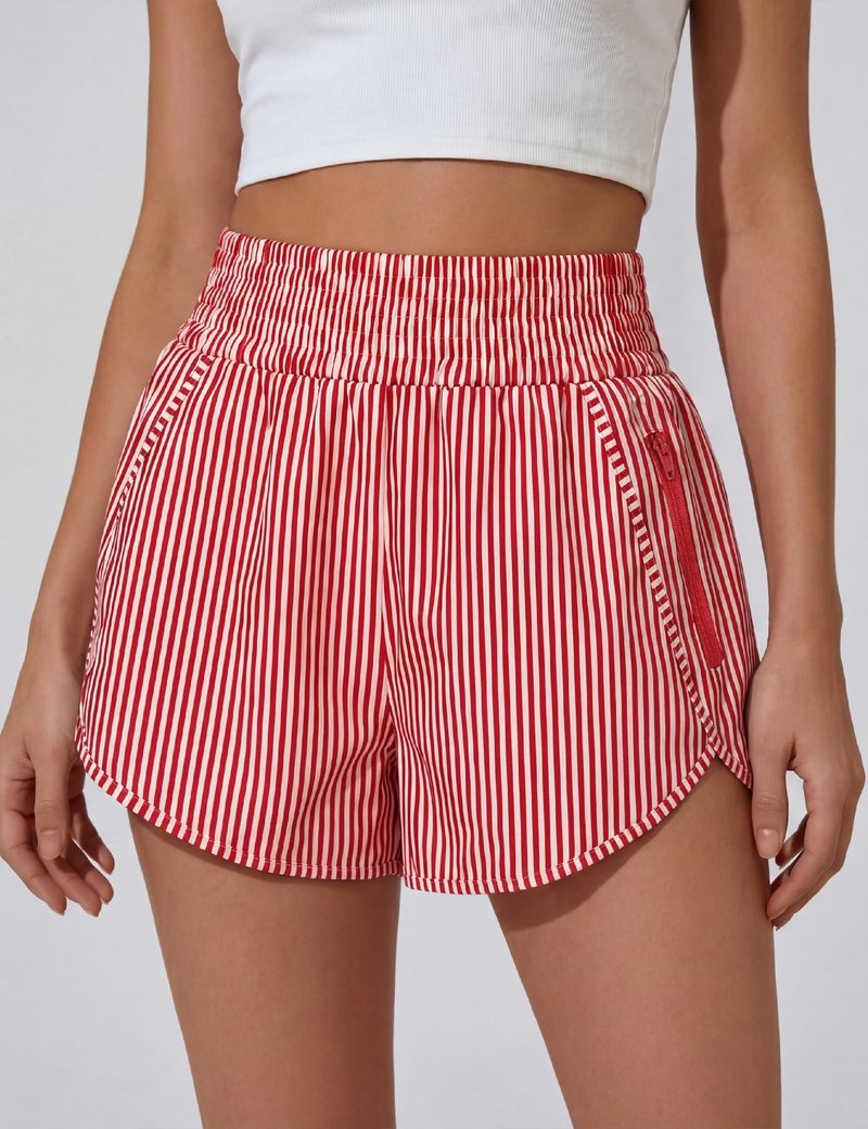 BMJL Women's Athletic Shorts High Waisted Running Short Pocket 2.5" Sporty Shorts Gym Elastic Workout Shorts(M,Red Striped)